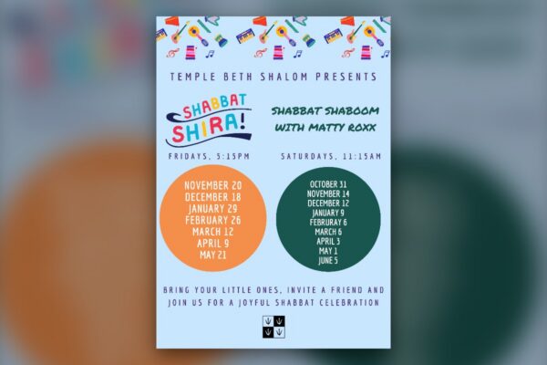 Shabbat Shira & Matty Roxx 2026/2027 Schedule